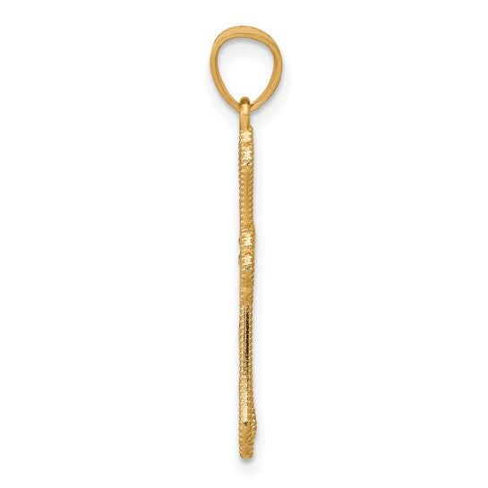 10KT Yellow Gold w/ Rhodium Diamond-Cut Cross Pendant