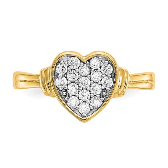 10kt Yellow Gold w/Rhodium CZ Heart Ring