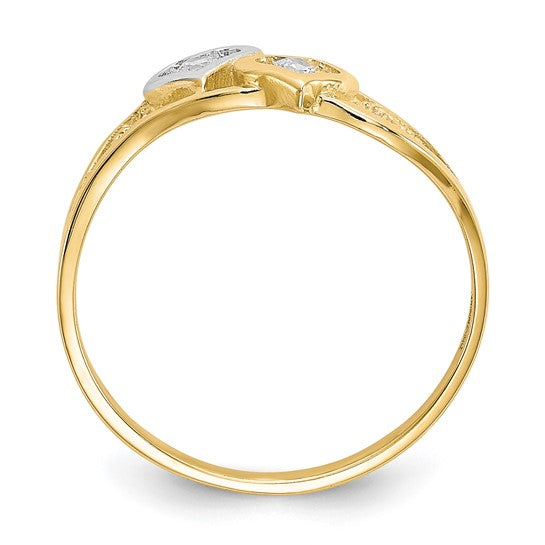 10KT Yellow Gold w/Rhodium Double Heart CZ Ring
