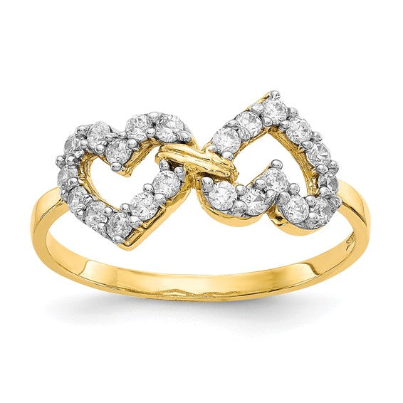 10kt Yellow Gold Double Heart CZ Ring