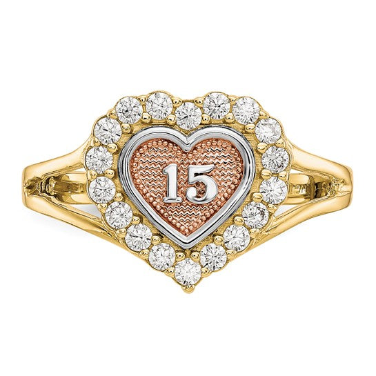 10kt Two-tone with White Rhodium Sweet 15 CZ Heart Ring