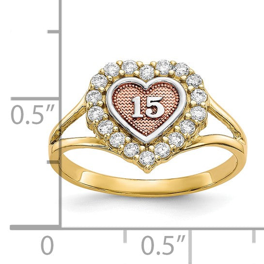 10kt Two-tone with White Rhodium Sweet 15 CZ Heart Ring