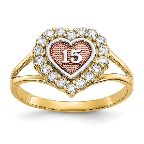 10kt Two-tone with White Rhodium Sweet 15 CZ Heart Ring
