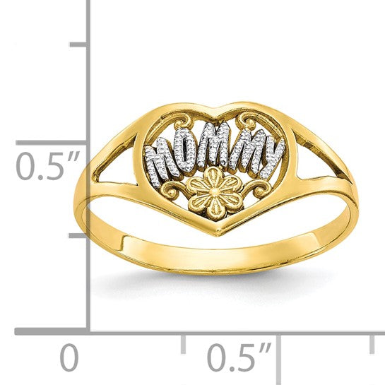 10KT Yellow Gold w/Rhodium Mommy Heart Ring