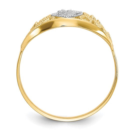 10KT Two Tone w/Rhodium Filigree Heart Ring
