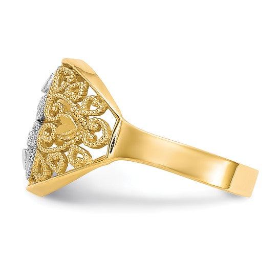 10KT Two Tone w/Rhodium Filigree Heart Ring