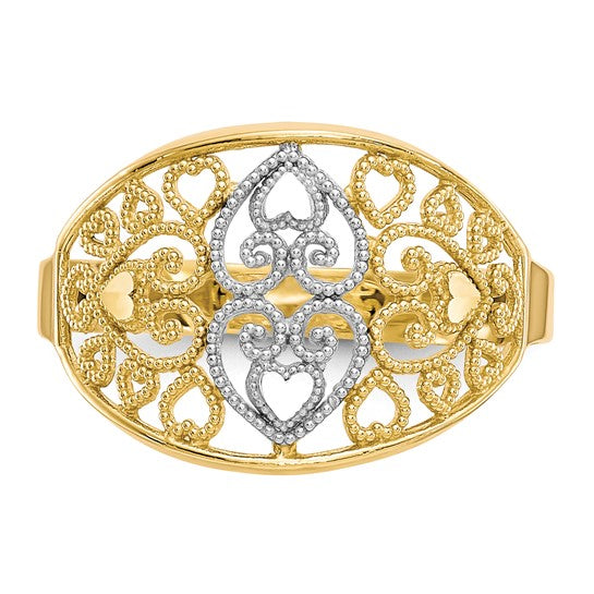 10KT Two Tone w/Rhodium Filigree Heart Ring