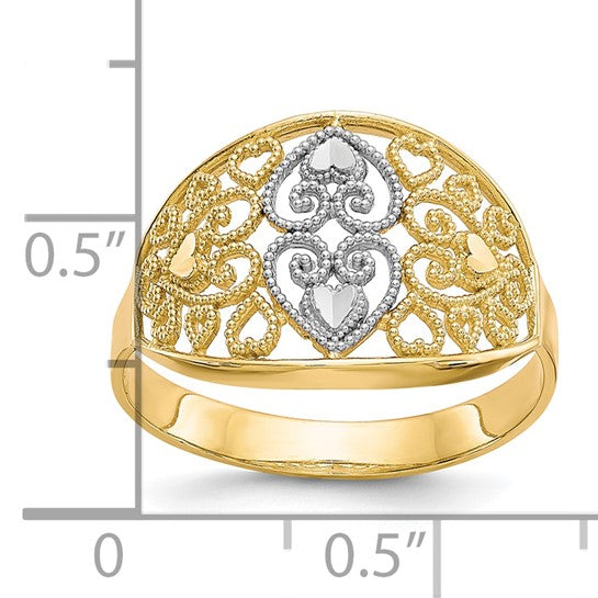 10KT Two Tone w/Rhodium Filigree Heart Ring
