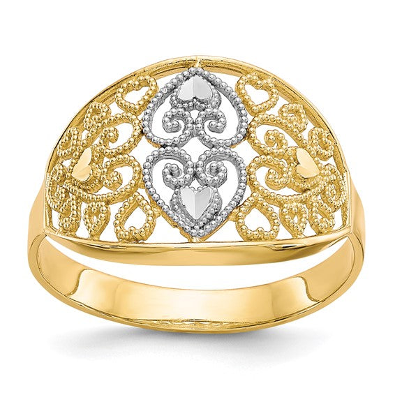 10KT Two Tone w/Rhodium Filigree Heart Ring
