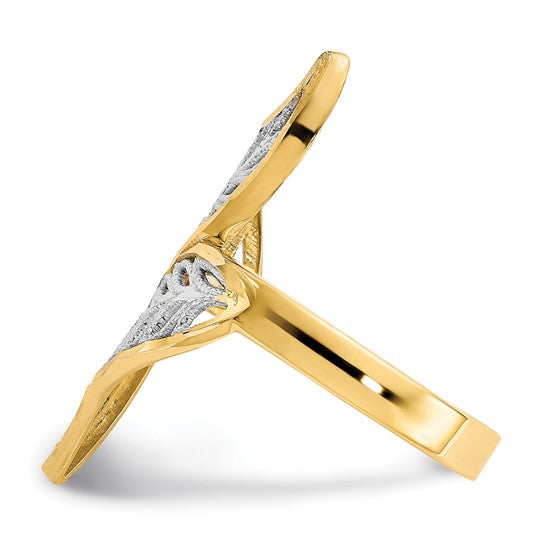 10kt Yellow Gold w/Rhodium Diamond-Cut Filigree Ring