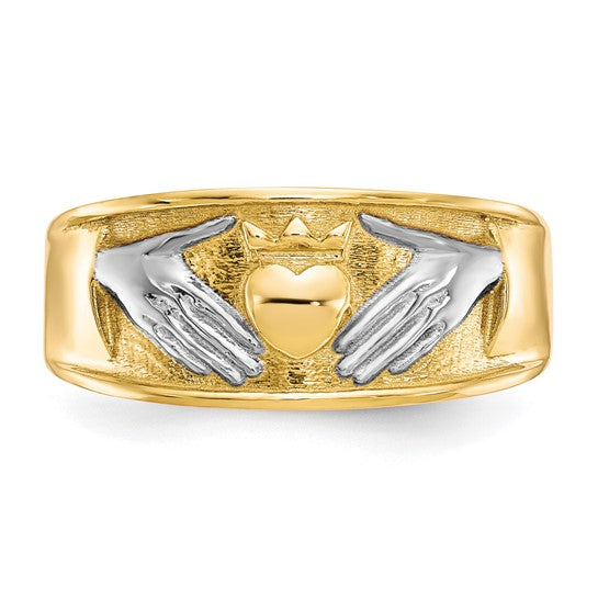 10kt Two Tone  Rhodium Men's Claddagh Ring