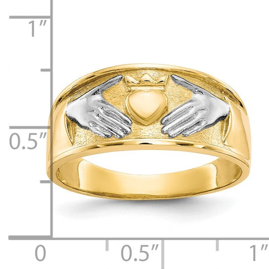 10kt Two Tone  Rhodium Men's Claddagh Ring