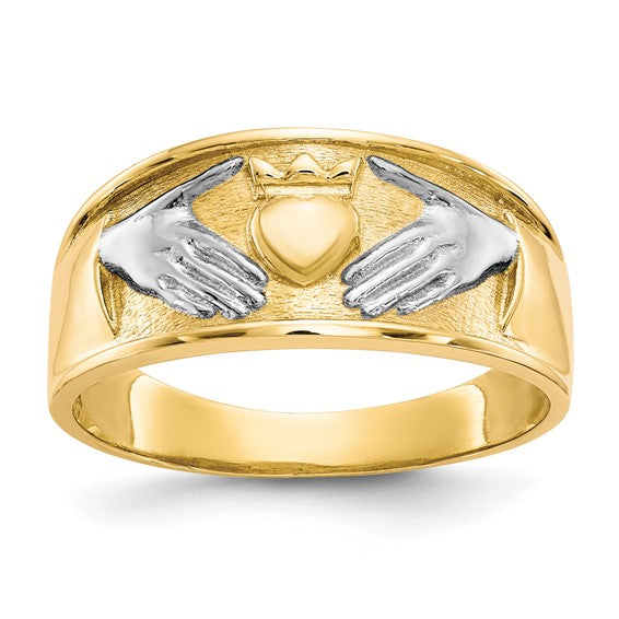 10kt Two Tone  Rhodium Men's Claddagh Ring