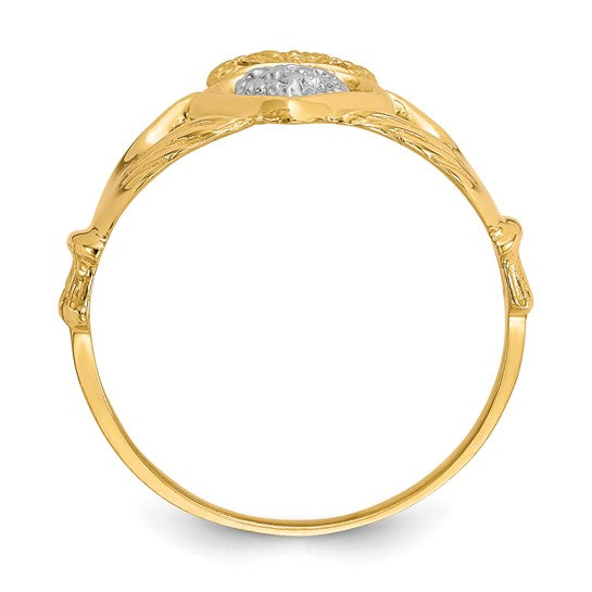 10kt Yellow Gold Rhodium Claddagh Ring