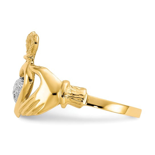 10kt Yellow Gold Rhodium Claddagh Ring