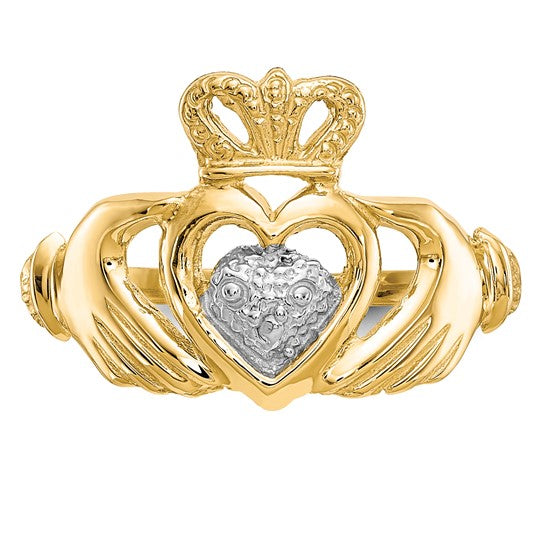 10kt Yellow Gold Rhodium Claddagh Ring