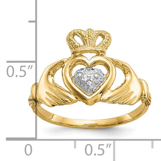 10kt Yellow Gold Rhodium Claddagh Ring