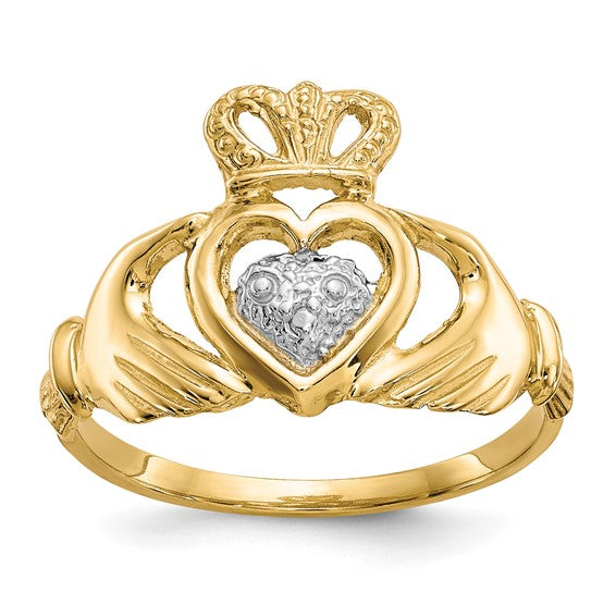 10kt Yellow Gold Rhodium Claddagh Ring