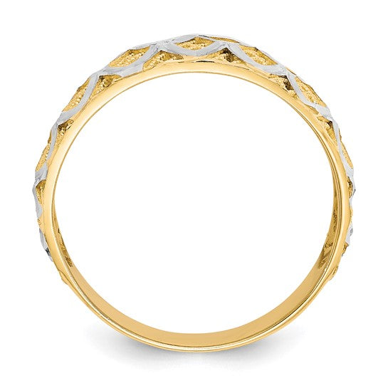 10KT Yellow Gold w/Rhodium Diamond-Cut Filigree Ring