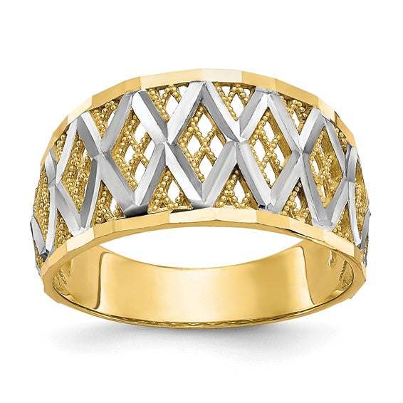 10KT Yellow Gold w/Rhodium Diamond-Cut Filigree Ring