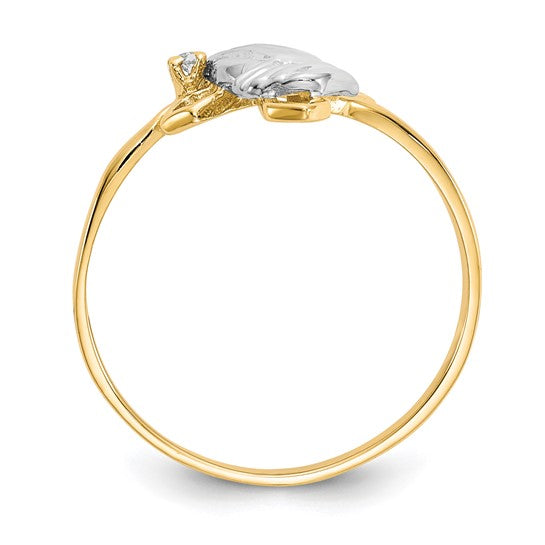 10kt Yellow Gold & Rhodium Praying Hands CZ w/Cross Ring