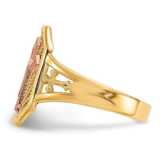 10kt Yellow Gold Two-tone Filigree Cross Ring