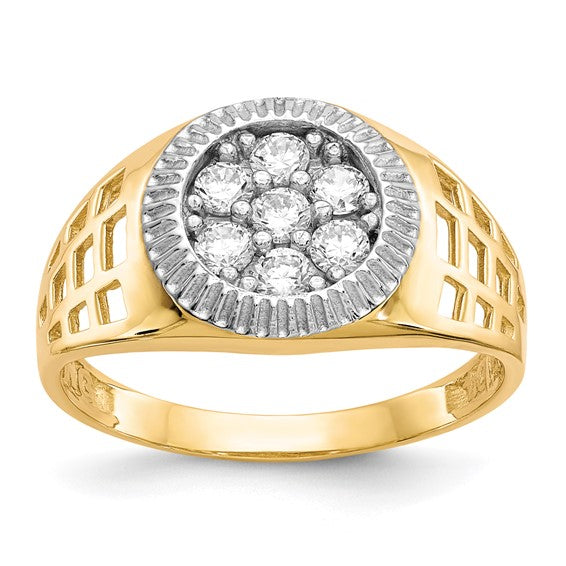 10kt Yellow Gold w/Rhodium Men'S CZ Cluster Ring