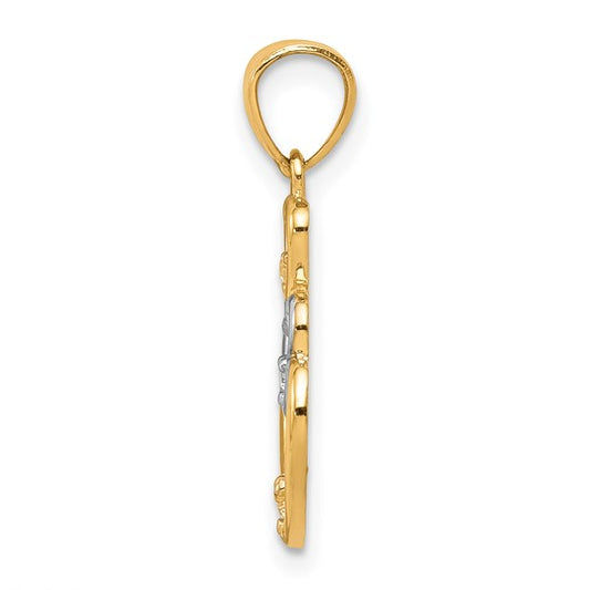 10KT Two Tone w/Rhodium CZ 3-Heart Pendant