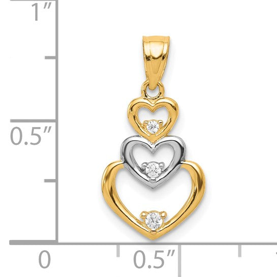 10KT Two Tone w/Rhodium CZ 3-Heart Pendant