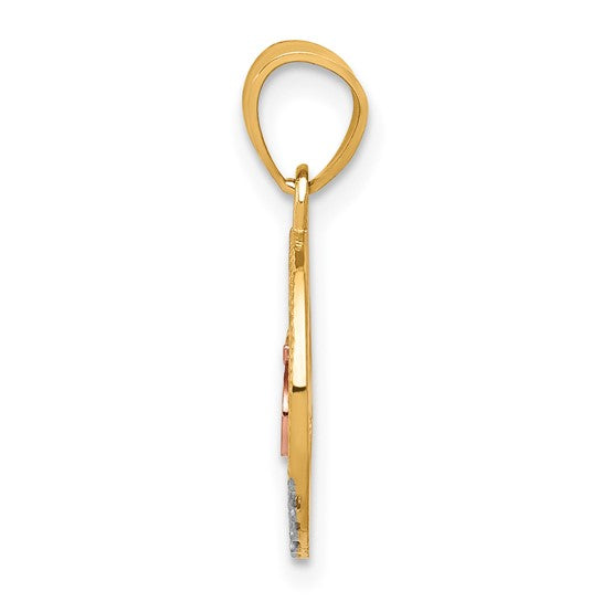 10KT Two-tone w/White Rhodium CZ 15 Round Pendant