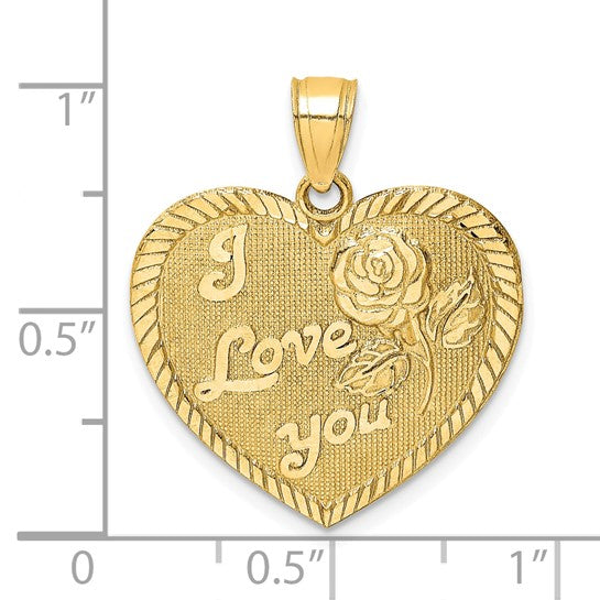 10kt Yellow Gold Diamond-Cut I LOVE YOU Heart Charm