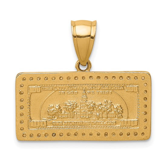 10kt Yellow Gold w/Rhodium CZ Micropave 100 Dollar Bill Pendant