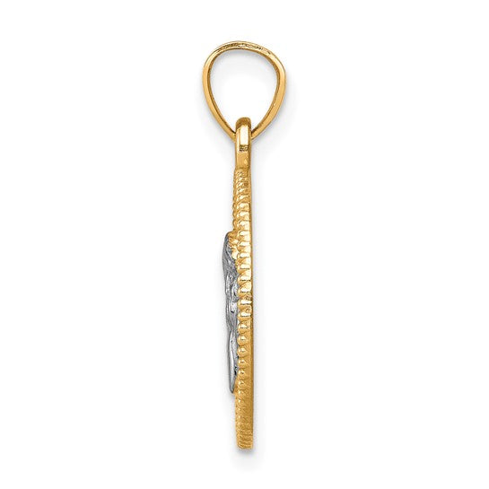 10kt Yellow Gold W/Rhodium Polished and Textured Angel Pendant