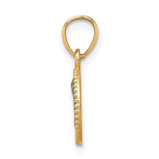 10KT Yellow Gold W/Rhodium Polished and Textured Angel Pendant