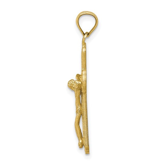 10KT Yellow Gold Polished Textured Crucifix Pendant