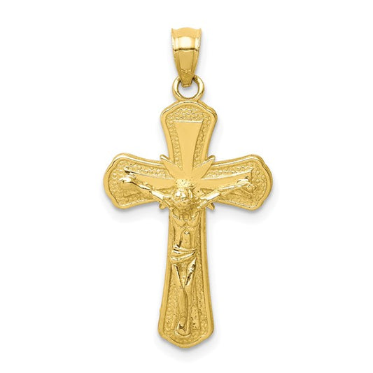 10KT Yellow Gold Polished Textured Crucifix Pendant