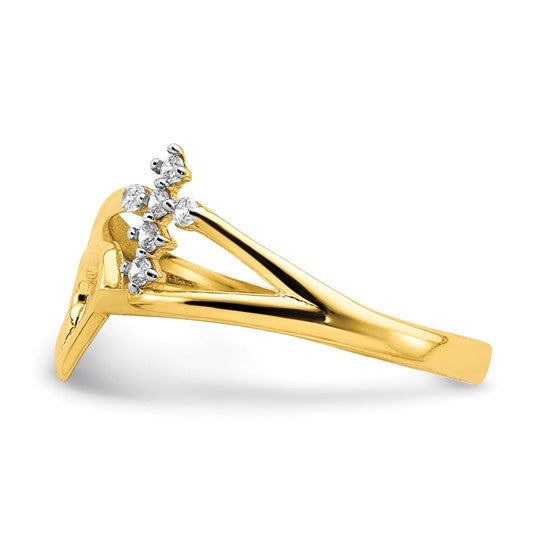 10kt Yellow Gold Heart And Cross CZ Ring