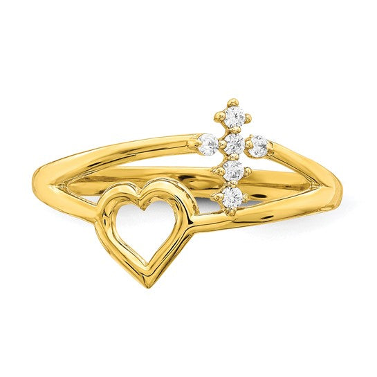 10kt Yellow Gold Heart And Cross CZ Ring