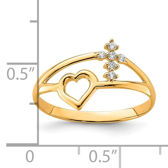 10kt Yellow Gold Heart And Cross CZ Ring