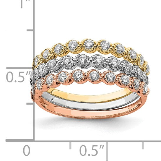 10kt Tri-color Set of Three Stackable CZ Rings