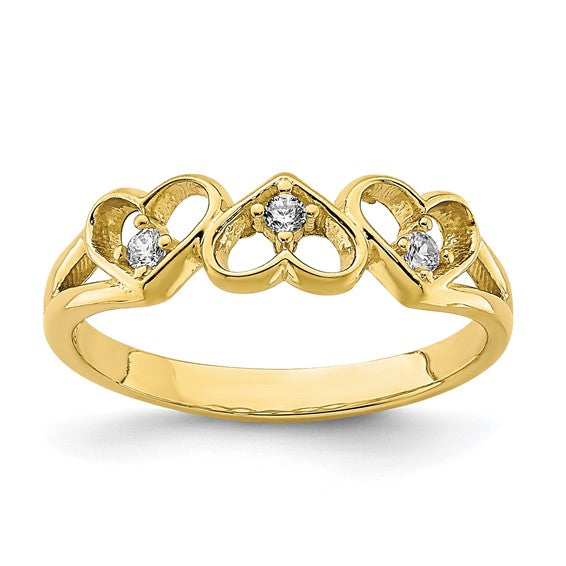 10kt Yellow Gold CZ 3-Heart Child's Ring