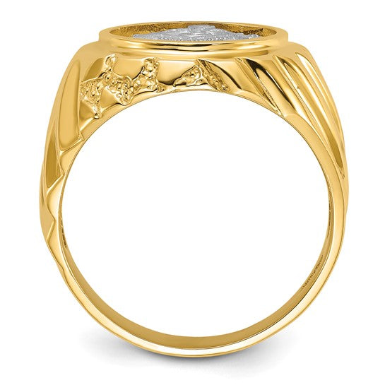 10kt Two-tone Men's Polished and Textured Masonic Ring