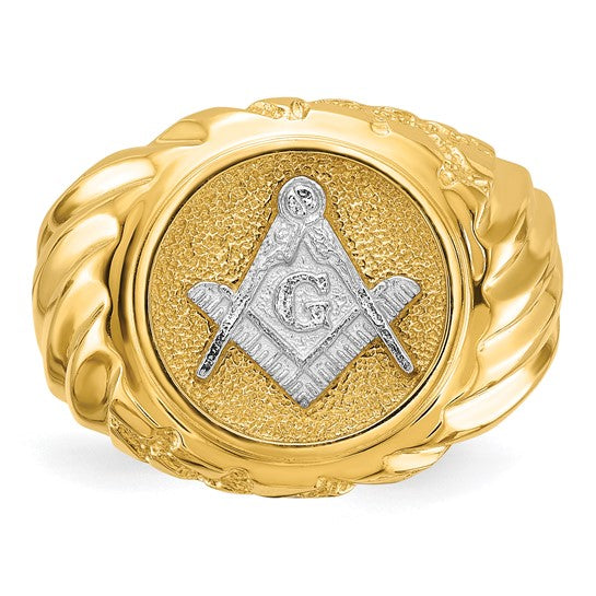 10kt Two-tone Men's Polished and Textured Masonic Ring