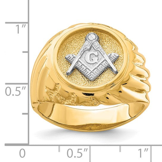 10kt Two-tone Men's Polished and Textured Masonic Ring