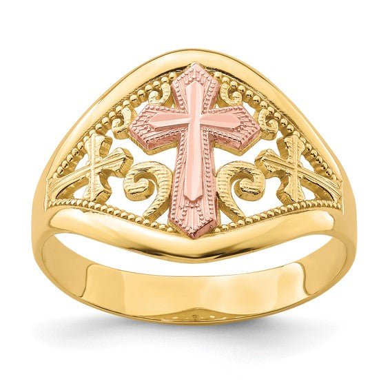 10KT Two-Tone Cross Ring