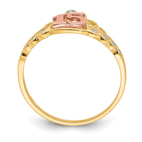 10KT Two-Tone CZ 15 Crown Ring