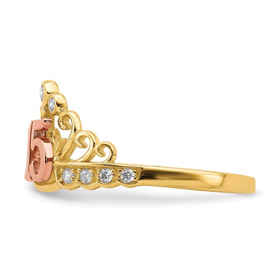 10KT Two-Tone CZ 15 Crown Ring