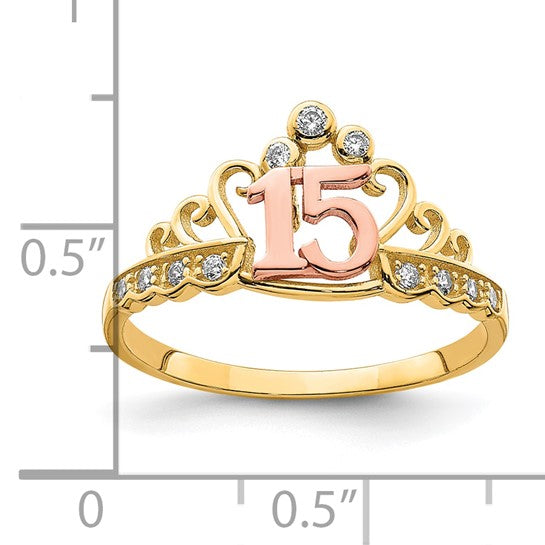 10KT Two-Tone CZ 15 Crown Ring
