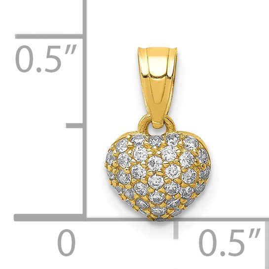 10KT Yellow Gold CZ Micro Pave Heart Pendant