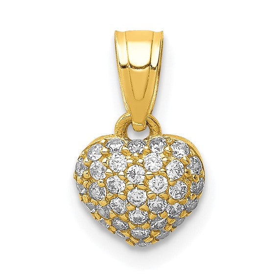10KT Yellow Gold CZ Micro Pave Heart Pendant